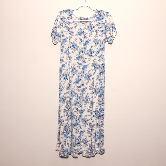 Vintage M.P.H. Floral Maxi Prairie Dress Size Medium Short Sleeve - Picture 1 of 8